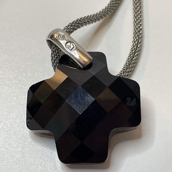 Swarovski Black Crystal Cross Necklace with Leather Strap included - Picture 5 of 11